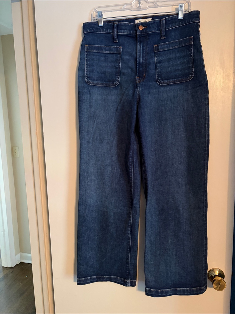 Madewell Dark Blue Wide-Leg Jeans with Front Patch Pockets
